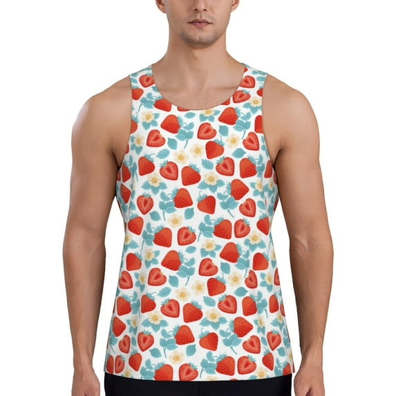 Haiem Strawberries Men Workout Tank Top Gym Bodybuilding Sleeveless Muscle T Shirts Athletic Tank Breathable Workout Shirt-