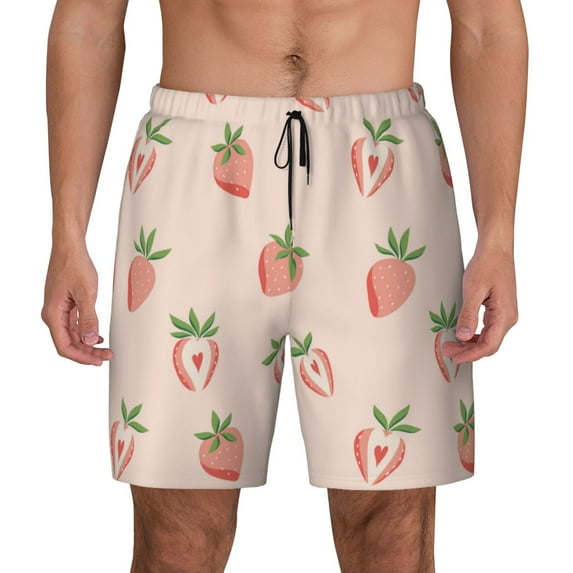 Haiem Strawberries Mens Swim Trunks with Compression Liner 2 in 1 Swimming Shorts Stretch Swimwear Quick Dry,Board Shorts-Medium