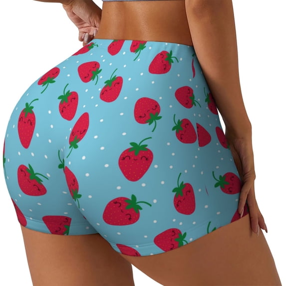 Haiem Strawberries No Front Seam Biker Shorts for Women Yoga Workout Gym Bike Shorts with Tummy Control Moisture-Wicking-Small
