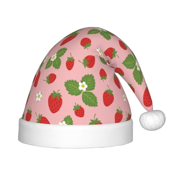Haiem Strawberries Pattern Santa Hat Confortable Velvet Christmas Hat for Christmas Party Favors Fit for Adults and Kids