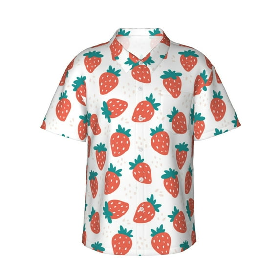 Haiem Strawberries Printed Hawaiian Shirt for Men - Men’s Casual Beach Summer Shirts - Stretch Fabric with Modern Fit-Small