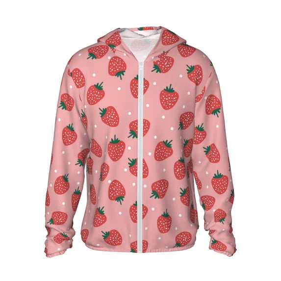 Haiem Strawberries UPF 50+ Fishing Shirts for Men Long Sleeve UV Sun Protection Hoodie Non-Mask Outdoor Hiking Shirts