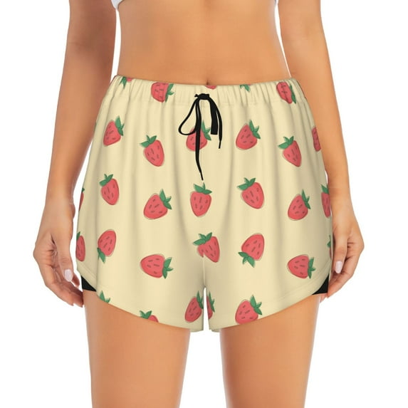 Haiem Strawberries Women's 2 in 1 Running Shorts - Lightweight Athletic Workout Gym Yoga Breathable Sports Shorts Liner with Phone Pockets-Large
