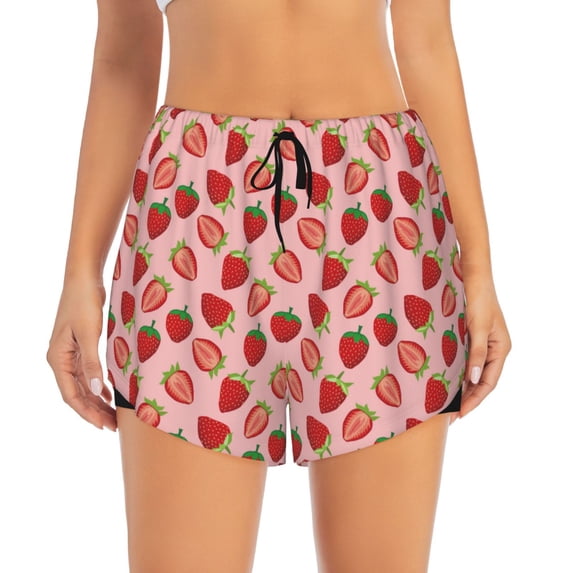 Haiem Strawberries Women's 2 in 1 Running Shorts - Lightweight Athletic Workout Gym Yoga Breathable Sports Shorts Liner with Phone Pockets-XX-Large