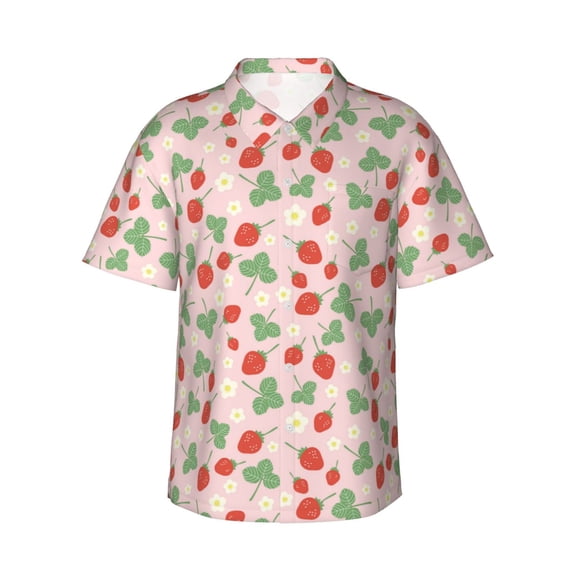 Haiem Strawberry And Flowers Printed Hawaiian Shirt for Men - Men’s Casual Beach Summer Shirts - Stretch Fabric with Modern Fit-X-Large