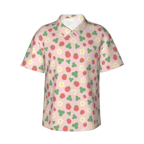 Haiem Strawberry And Flowers Printed Hawaiian Shirt for Men - Men’s Casual Beach Summer Shirts - Stretch Fabric with Modern Fit-XX-Large