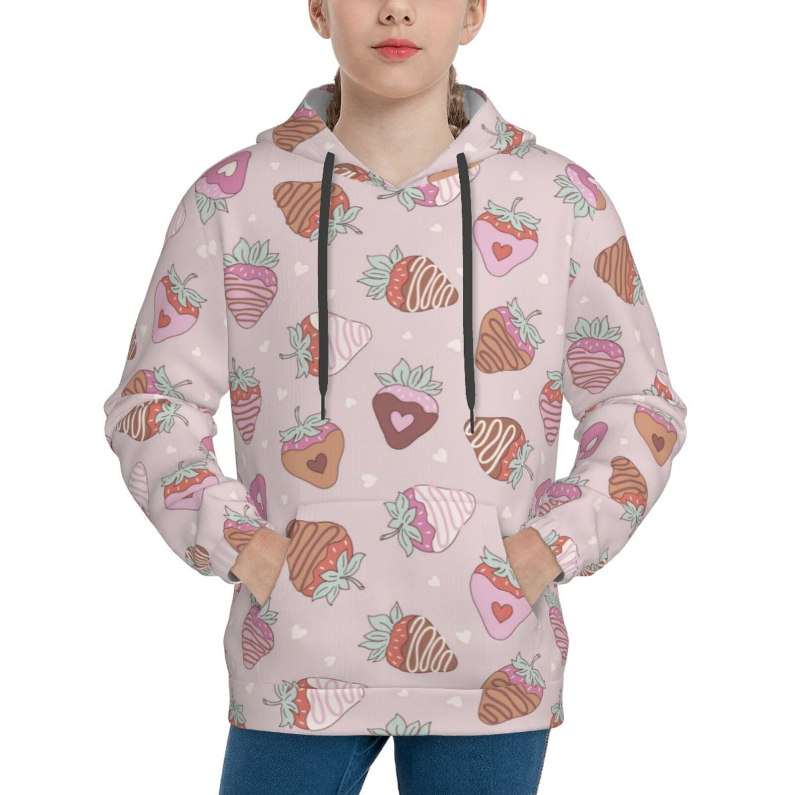 Haiem Strawberry Cake Pattern Boys Hoodie, Youth Pullover Hooded