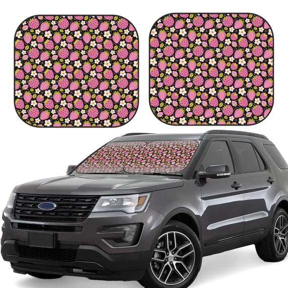 Haiem Strawberry Car Windshield Sun Shade (2 Pieces) Foldable Windshield Sun Shade Car Accessories for Truck SUV Pickup-Large