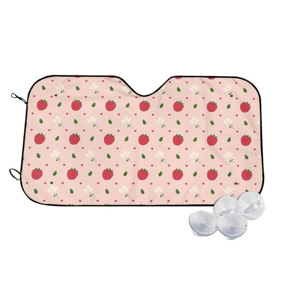 Haiem Strawberry Car Windshield Sun Shade - Blocks UV Rays Sun Visor Protector, Sunshade to Keep Your Vehicle Cool, Universal Fit SUV Van Sedan-Small