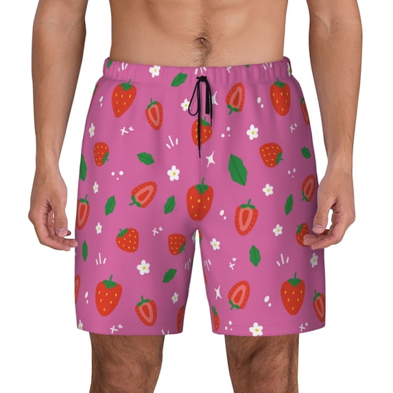 Haiem Strawberry Floral Mens Swim Trunks with Compression Liner 2 in 1 Swimming Shorts Stretch Swimwear Quick Dry,Board Shorts-3X-Large