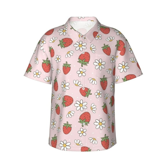 Haiem Strawberry Floral Printed Hawaiian Shirt for Men - Men’s Casual Beach Summer Shirts - Stretch Fabric with Modern Fit-XX-Large