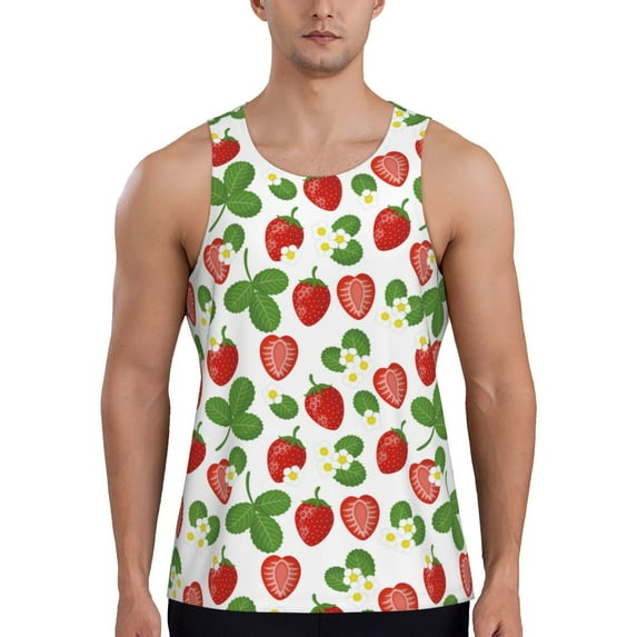 Haiem Strawberry Men Workout Tank Top Gym Bodybuilding Sleeveless Muscle T Shirts Athletic Tank Breathable Workout Shirt-X-Large