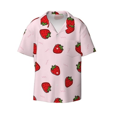 Haiem Strawberry Men's Casual Shirts Short Sleeve Button Down Shirts Fashion Textured Summer Beach Shirt-XX-Large