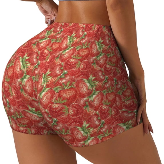 Haiem Strawberry No Front Seam Biker Shorts for Women Yoga Workout Gym Bike Shorts with Tummy Control Moisture-Wicking-X-Large