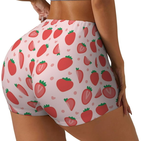 Haiem Strawberry No Front Seam Biker Shorts for Women Yoga Workout Gym Bike Shorts with Tummy Control Moisture-Wicking-