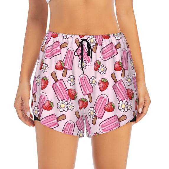 Haiem Strawberry Popsicle Women's 2 in 1 Running Shorts - Lightweight Athletic Workout Gym Yoga Breathable Sports Shorts Liner with Phone Pockets-XX-Large
