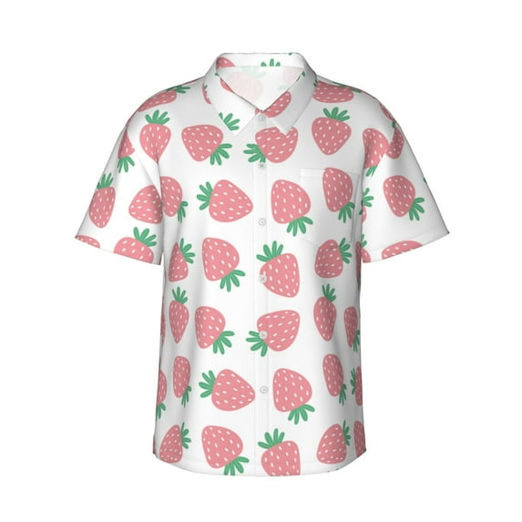 Haiem Strawberry Printed Hawaiian Shirt for Men - Men’s Casual Beach Summer Shirts - Stretch Fabric with Modern Fit-Medium