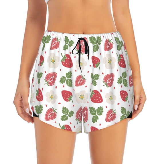 Haiem Strawberry Women's 2 in 1 Running Shorts - Lightweight Athletic Workout Gym Yoga Breathable Sports Shorts Liner with Phone Pockets-Medium