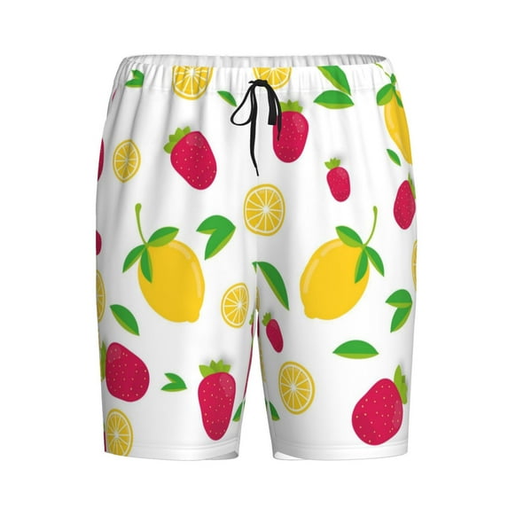Haiem Strawberry and Lemon Men's Pajama Short with Soft Woven Cotton Elastic Waistband Sleep Short-4X-Large