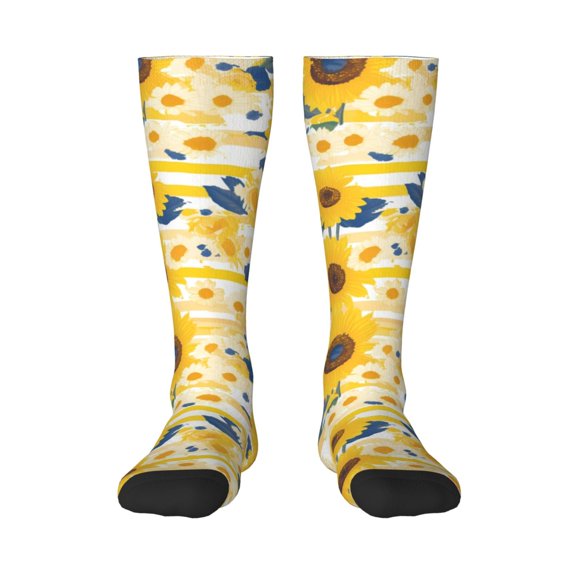 Haiem Striped Sunflower Daisy Socks, Funny Novelty Crazy Design Cotton Socks Sports Socks Knee High Socks For Men, Women,1Pairs - Gift For Working Friends