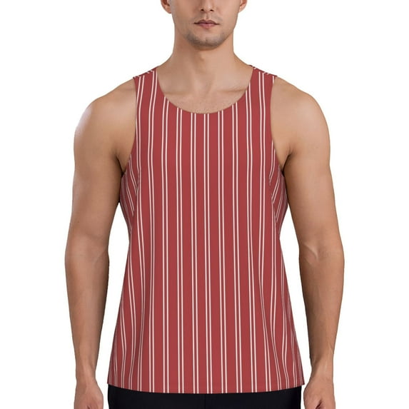Haiem Stripes Red White Men Workout Tank Top Gym Bodybuilding Sleeveless Muscle T Shirts Athletic Tank Breathable Workout Shirt-Small