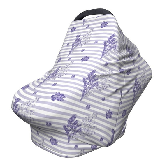 Haiem Stripes and Sprigs of Lavender Baby Nursing Cover & Nursing Poncho - Multi Use Cover for Baby Car Seat Canopy, Stroller Cover, 360°Full Privacy Breastfeeding Coverage