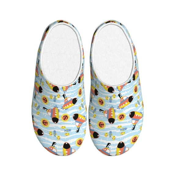 Haiem Submarine With Fishes Undersea Print Women's Fuzzy Memory Foam House Slipper Cozy Home Footwear Non-slip Winter Slippers-40/41