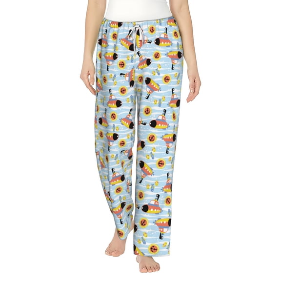 Haiem Submarine With Fishes Undersea Women's Pajama Pants Ultra Lightweight Pjs Bottoms Sleepwear Bottom Pants With Pocket Drawstring-Medium