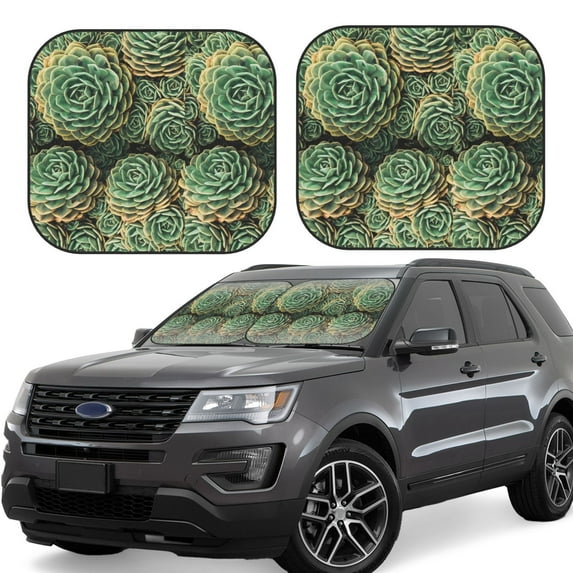 Haiem Succulents Windshield Sun Shade: Universal Foldable 2-Piece Car Front Window Sunshade - Blocks Uv Rays, And Reduces Heat,Essential Car Accessory Small