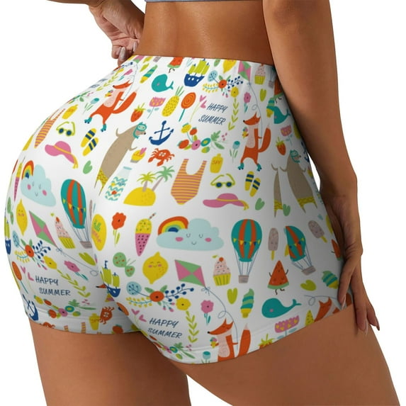 Haiem Summer Animal No Front Seam Biker Shorts for Women Yoga Workout Gym Bike Shorts with Tummy Control Moisture-Wicking-Small