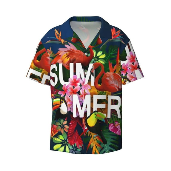 Haiem Summer Birds and Flowers Men's Casual Shirts Short Sleeve Button Down Shirts Fashion Textured Summer Beach Shirt-XX-Large