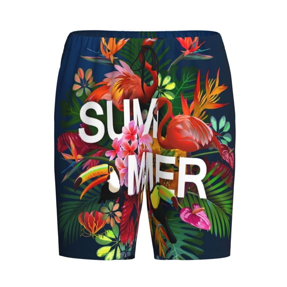 Haiem Summer Birds and Flowers Men's Pajama Short with Soft Woven Cotton Elastic Waistband Sleep Short-Small