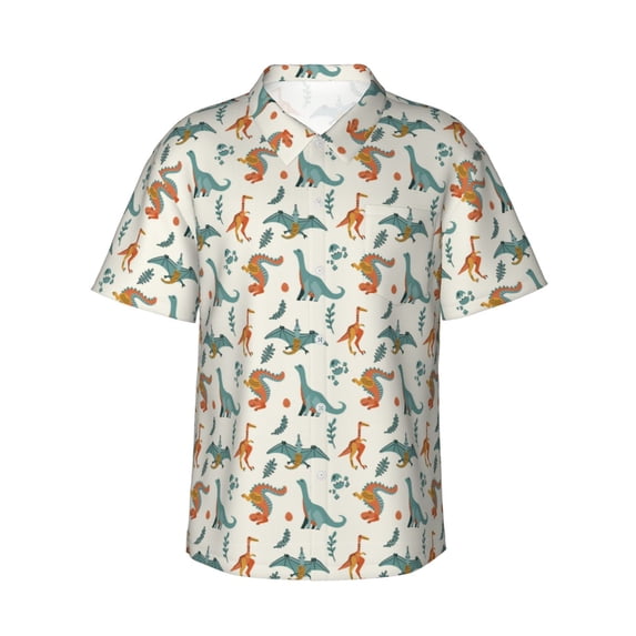 Haiem Summer Dinosaur Printed Hawaiian Shirt for Men - Men’s Casual Beach Summer Shirts - Stretch Fabric with Modern Fit-Large