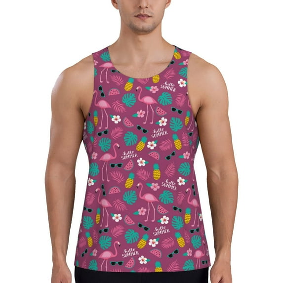 Haiem Summer Flamingo Men Workout Tank Top Gym Bodybuilding Sleeveless Muscle T Shirts Athletic Tank Breathable Workout Shirt-3X-Large