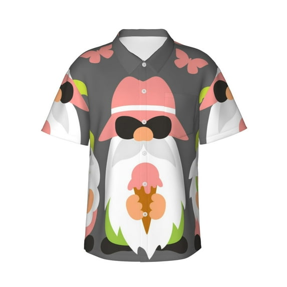Haiem Summer Gnome 1 Printed Hawaiian Shirt for Men - Men’s Casual Beach Summer Shirts - Stretch Fabric with Modern Fit-X-Large