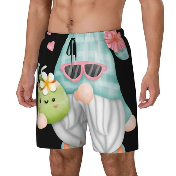 Haiem Summer Gnome,Cute Gnome Mens Swim Trunks with Compression Liner 2 in 1 Swimming Shorts Stretch Swimwear Quick Dry,Board Shorts-Medium
