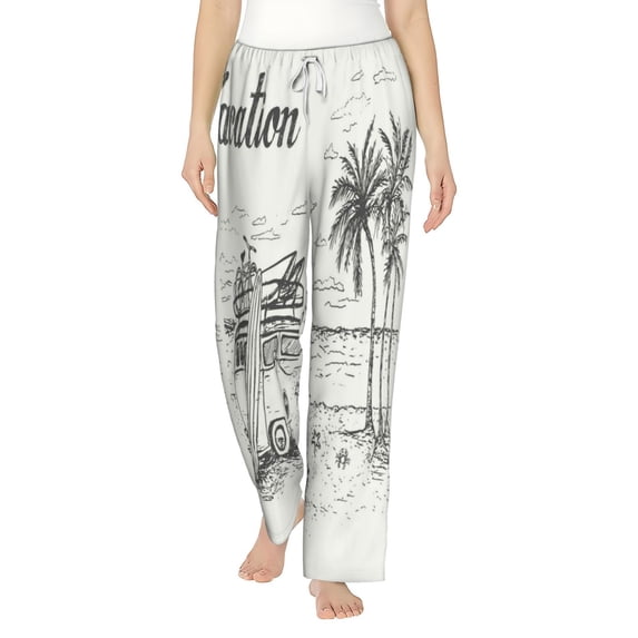 Haiem Summer Vacation Scene With Camping Van Women's Pajama Pants Ultra Lightweight Pjs Bottoms Sleepwear Bottom Pants With Pocket Drawstring-Small