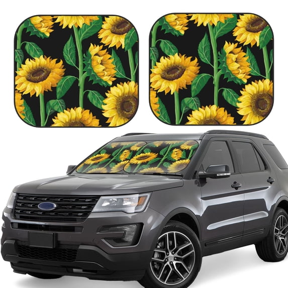 Haiem Sunflower 1 Car Windshield Sun Shade (2 Pieces) Foldable Windshield Sun Shade Car Accessories for Truck SUV Pickup-Large