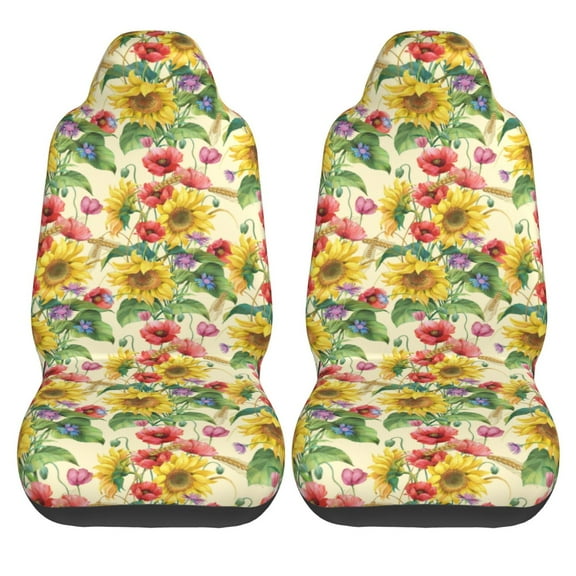 Haiem Sunflower Cornflower Poppy Printed Car Seat Covers Set of 2, Universal Fit Car Seat Covers,Protective Seat Covers,Comfortable Car Seat Covers, Easy Installation Seat Covers, Vehicle Seat Covers