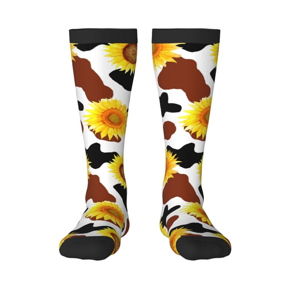 Haiem Sunflower Cow Socks, Funny Novelty Crazy Design Cotton Socks Sports Socks Knee High Socks For Men, Women,1Pairs - Gift For Working Friends