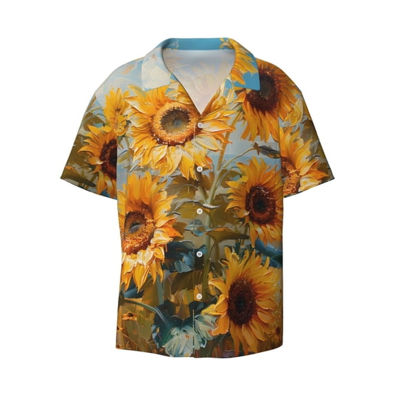 Haiem Sunflower Field Art Men's Casual Shirts Short Sleeve Button Down Shirts Fashion Textured Summer Beach Shirt-XX-Large