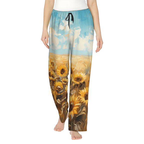 Haiem Sunflower Field Bliss Women's Pajama Pants Ultra Lightweight Pjs Bottoms Sleepwear Bottom Pants With Pocket Drawstring-Medium