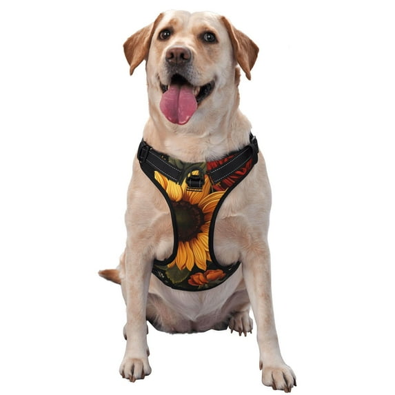 Haiem Sunflower Floral Butterfly Pattern No-Pull Dog Harness Reflective Front Clip Vest with Handle,Step-in Air Dog Harness,Adjustable 2 Metal Rings 4 Buckles-Small