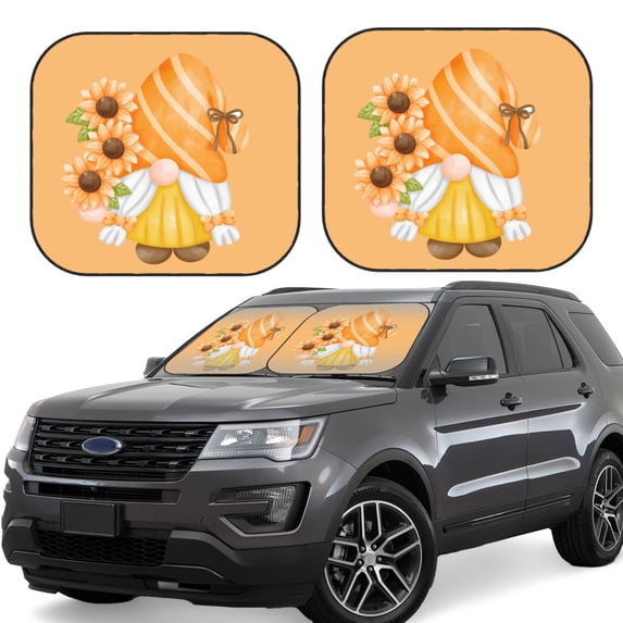 Haiem Sunflower Gnomes 2 Windshield Sun Shade: Universal Foldable 2-Piece Car Front Window Sunshade - Blocks Uv Rays, And Reduces Heat,Essential Car Accessory Large