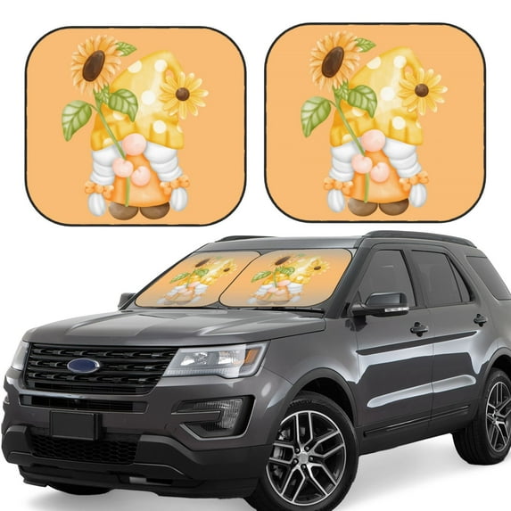 Haiem Sunflower Gnomes 3 Car Windshield Sun Shade (2 Pieces) Foldable Windshield Sun Shade Car Accessories for Truck SUV Pickup-Small