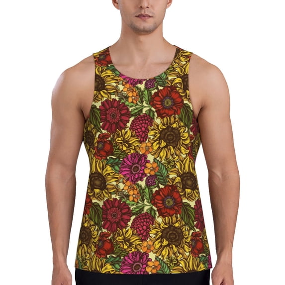 Haiem Sunflower Men Workout Tank Top Gym Bodybuilding Sleeveless Muscle T Shirts Athletic Tank Breathable Workout Shirt-Large
