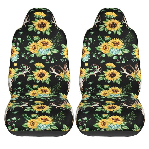 Haiem Sunflower Skull Boho Printed Car Seat Covers Set of 2, Universal Fit Car Seat Covers,Protective Seat Covers,Comfortable Car Seat Covers, Easy Installation Seat Covers