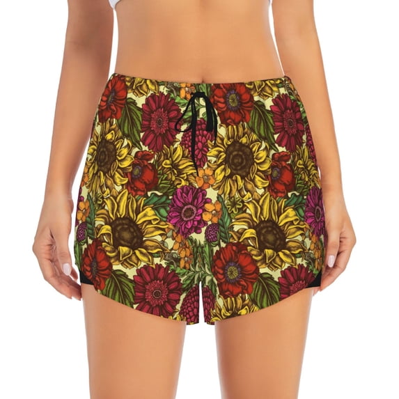 Haiem Sunflower Women's 2 in 1 Running Shorts - Lightweight Athletic Workout Gym Yoga Breathable Sports Shorts Liner with Phone Pockets-XX-Large