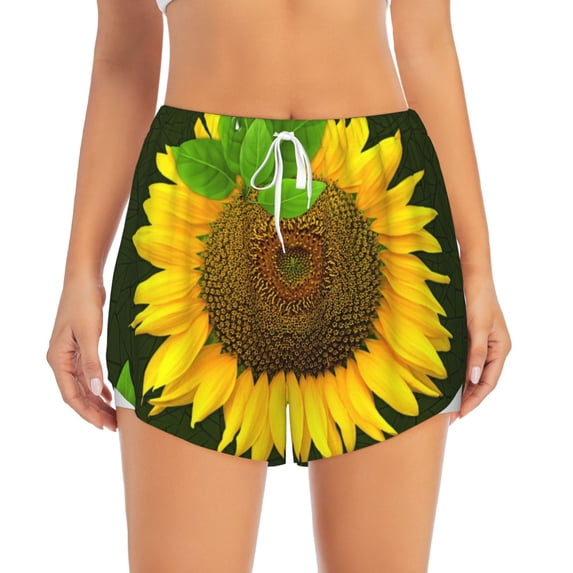 Haiem Sunflower3 Women's 2 in 1 Running Shorts - Lightweight Athletic Workout Gym Yoga Breathable Sports Shorts Liner with Phone Pockets-XX-Large