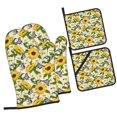 Haiem Sunflowers And Butterflies Print Extra Long Oven Mitts and Pot